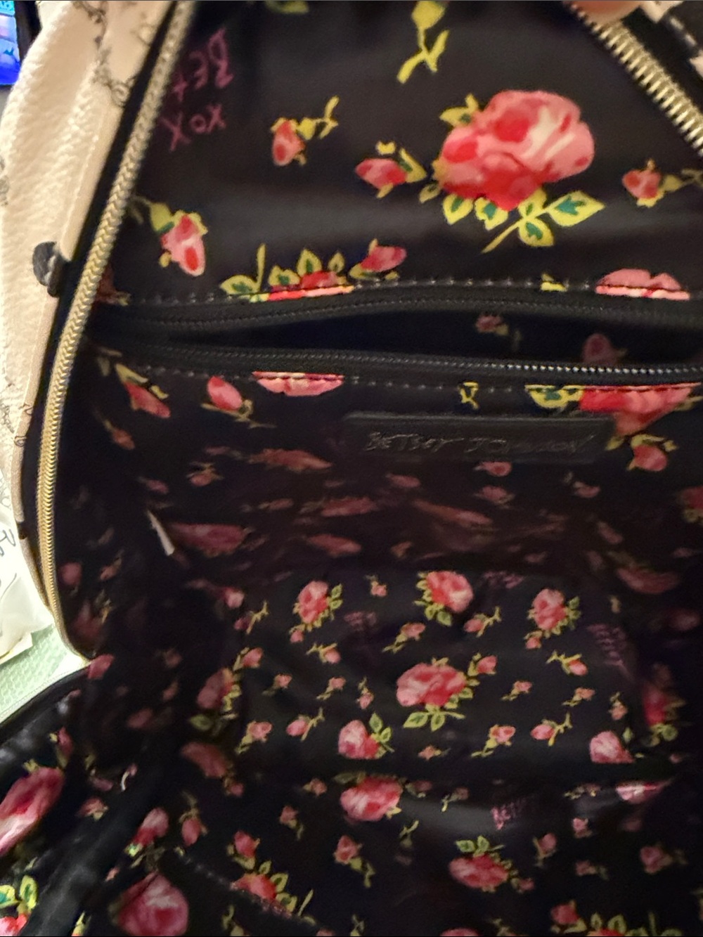 Betsey Johnson Cream and Black Heart Print Backpack - Picture 6 of 8
